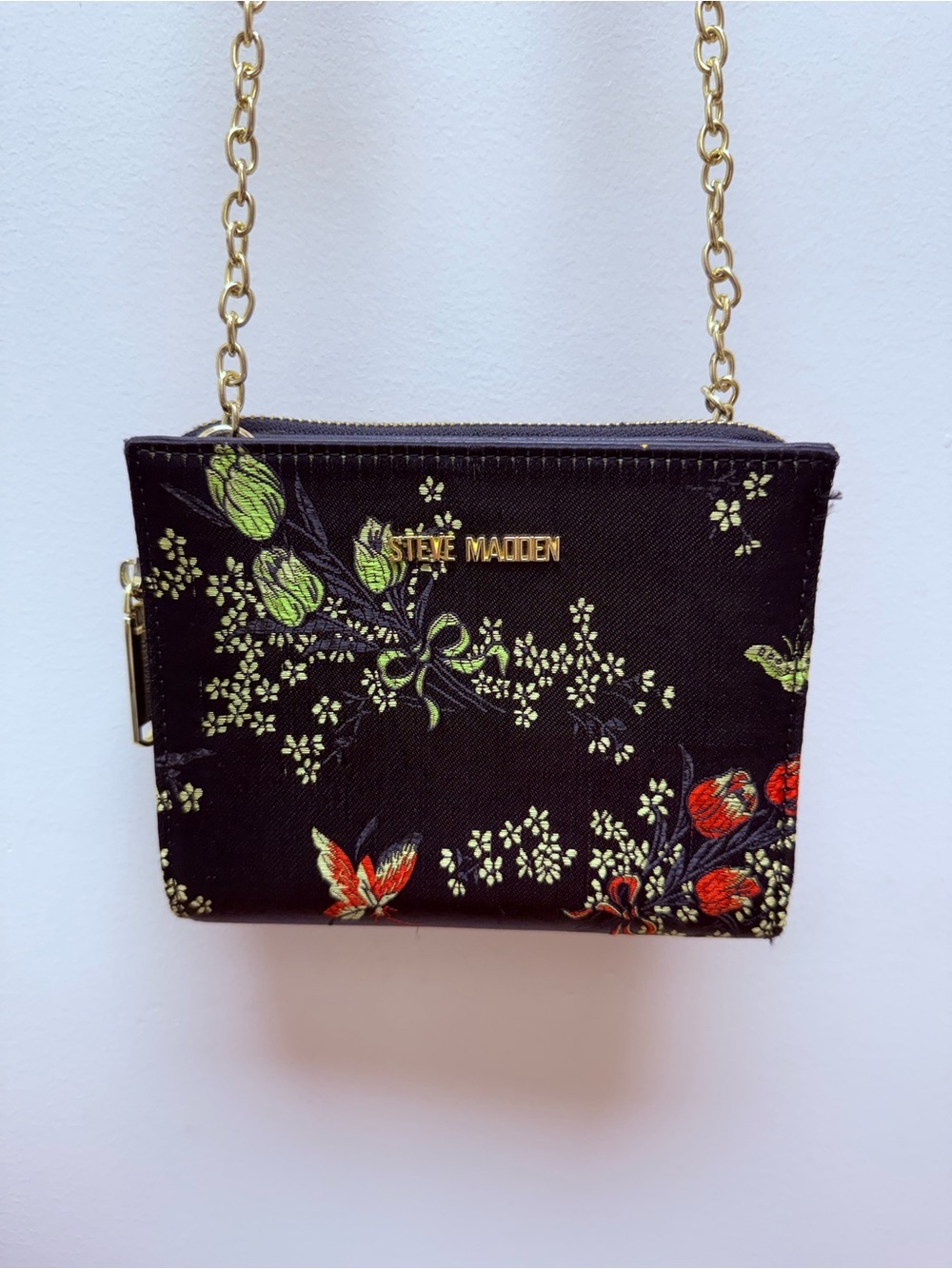Steve Madden Silk Crossbody Purse Black Floral EUC